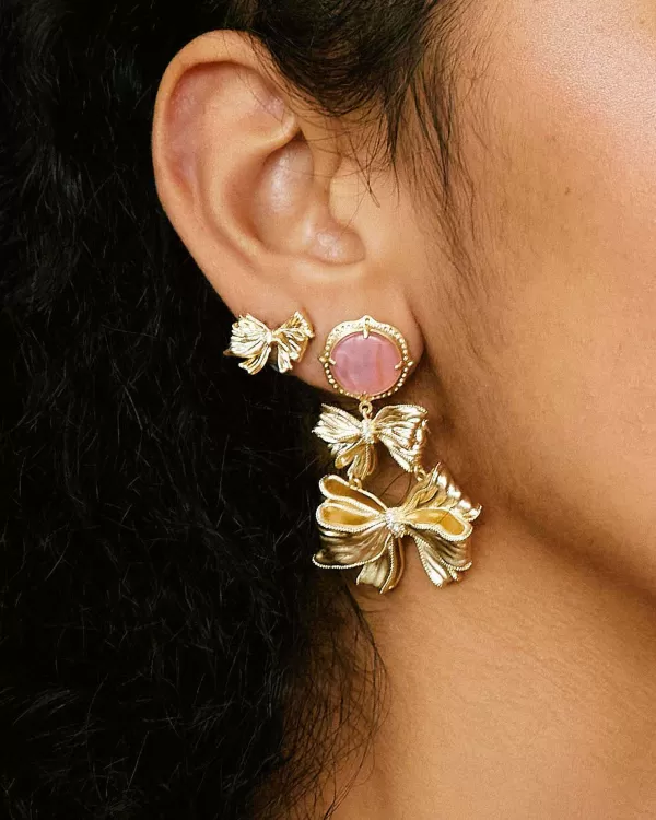 X Loveshackfancy Gold Statement Earrings In Light Pink Iridescent Abalone^Kendra Scott Best Sale