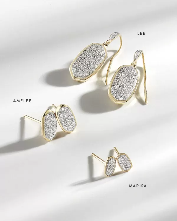 Lee Earrings In Pave Diamond And 14K Yellow Gold^Kendra Scott Hot