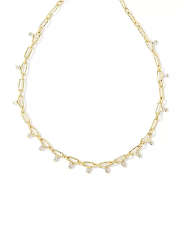 Lindy Gold Crystal Chain Necklace In White Crystal^Kendra Scott Shop