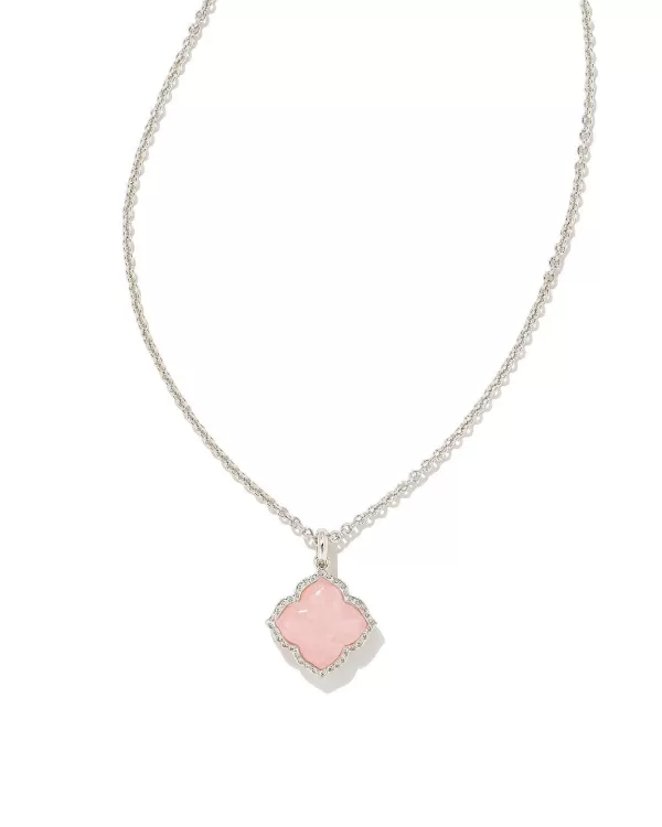 Mallory Silver Pendant Necklace In Rose Quartz^Kendra Scott New