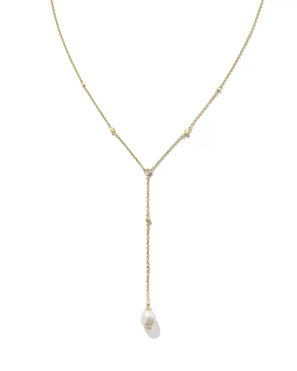 Michelle 14K Yellow Gold Y Necklace In White Pearl^Kendra Scott Clearance