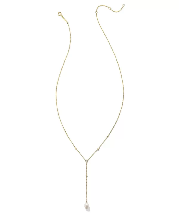 Michelle 14K Yellow Gold Y Necklace In White Pearl^Kendra Scott Clearance