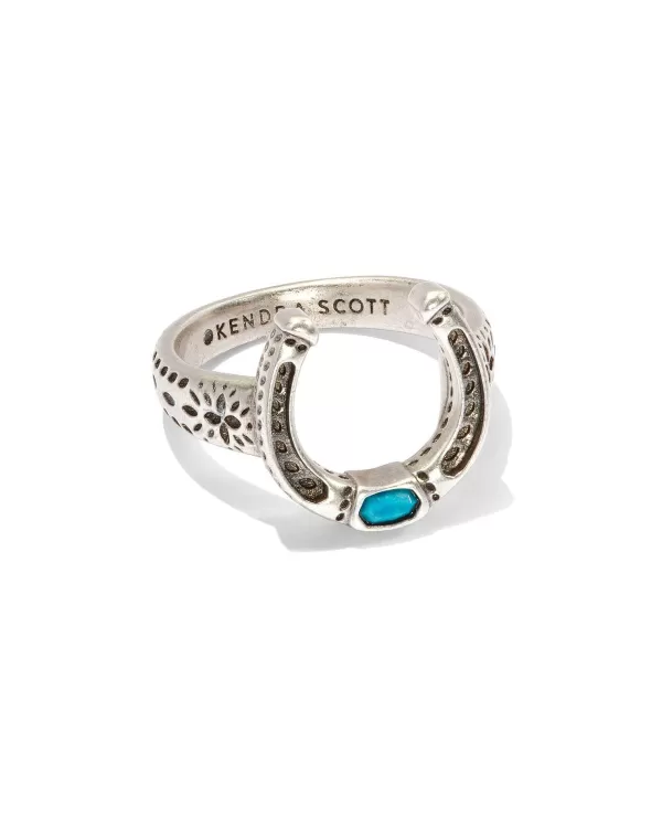Noble Vintage Silver Horseshoe Cocktail Ring In Variegated Dark Teal Magnesite^Kendra Scott Best Sale