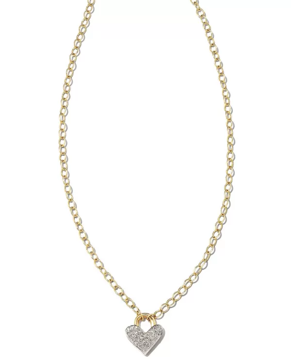 Pave Heart Padlock 14K Yellow Gold Pendant Necklace In White Diamond^Kendra Scott Hot