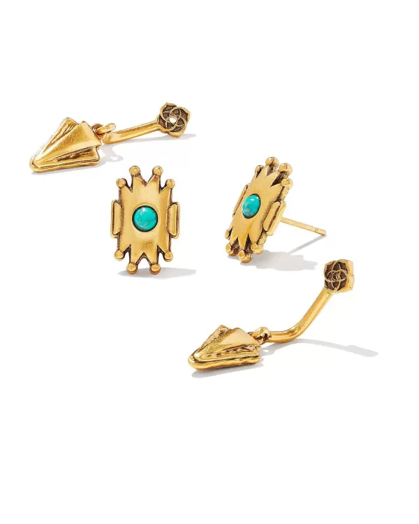 Shiva Vintage Gold Ear Jacket Earrings In Teal Howlite^Kendra Scott Flash Sale
