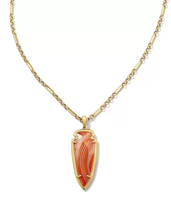 Skylar Vintage Gold Small Long Pendant In Orange Banded Agate^Kendra Scott Sale