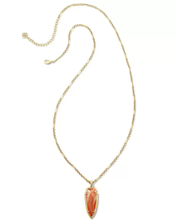 Skylar Vintage Gold Small Long Pendant In Orange Banded Agate^Kendra Scott Sale