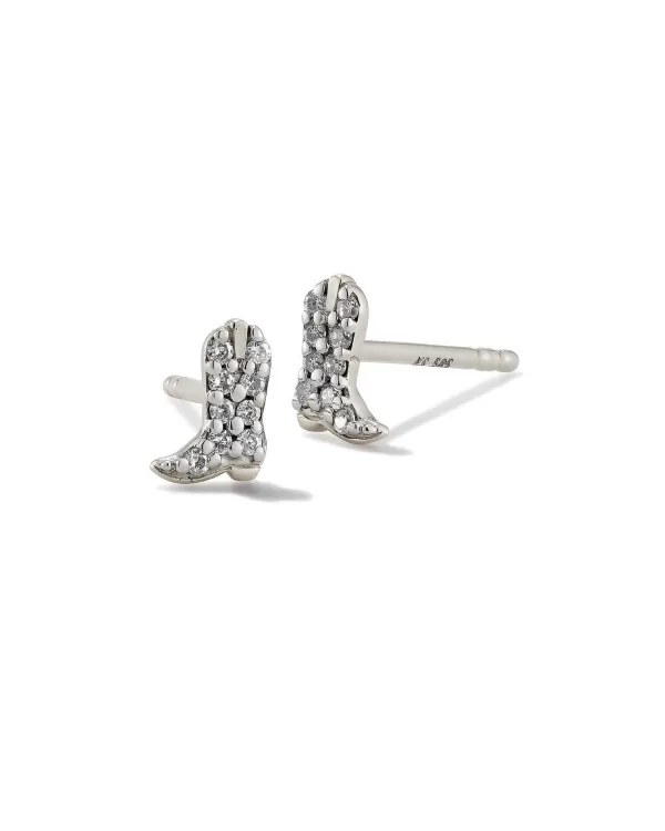 Tiny Cowboy Boot 14K White Gold Stud Earrings In White Diamond^Kendra Scott Cheap