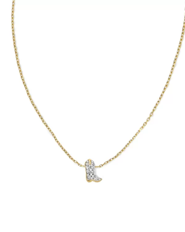 Tiny Cowboy Boot 14K Yellow Gold Pendant Necklace In White Diamond^Kendra Scott Fashion