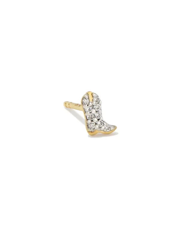 Tiny Cowboy Boot 14K Yellow Gold Single Stud Earring In White Diamond^Kendra Scott Cheap