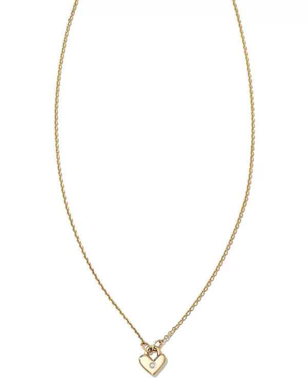 Tiny Heart Padlock 14K Yellow Gold Pendant Necklace In White Diamond^Kendra Scott Flash Sale