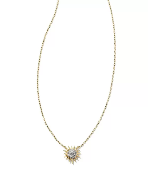 Tiny Sunburst 14K Yellow Gold Pendant Necklace In White Diamond^Kendra Scott Hot