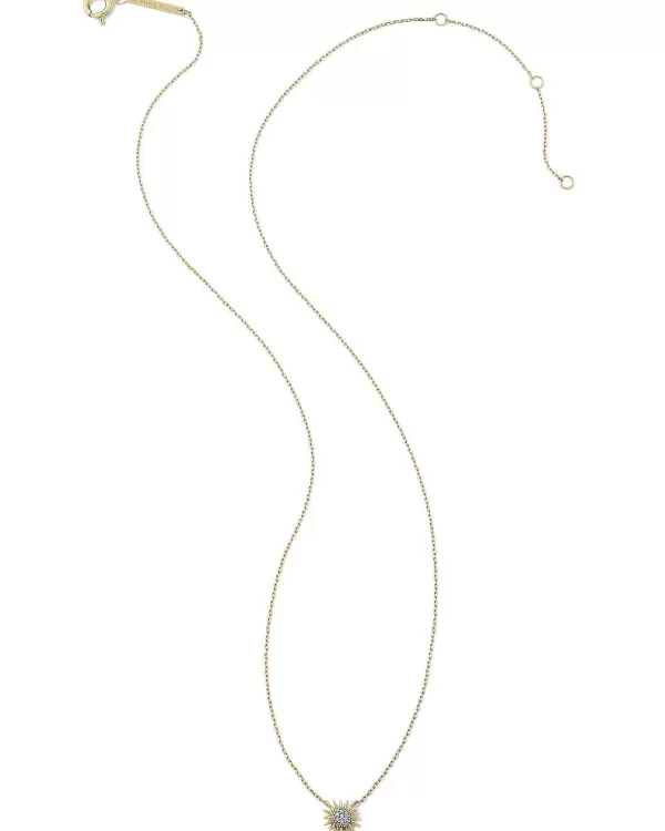 Tiny Sunburst 14K Yellow Gold Pendant Necklace In White Diamond^Kendra Scott Hot