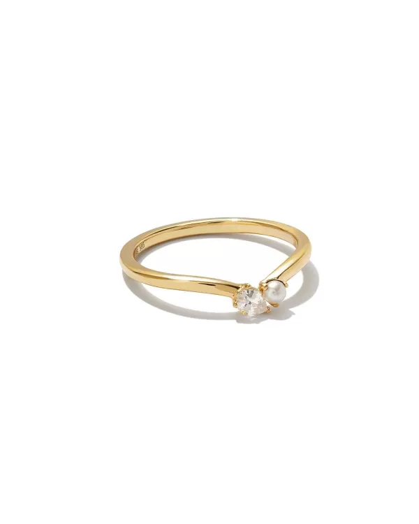 Toi Et Moi 14K Yellow Gold Band Ring In White Sapphire And White Pearl^Kendra Scott Best Sale