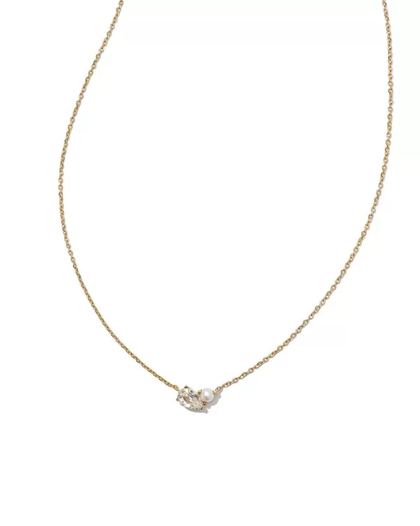 Toi Et Moi 14K Yellow Gold Pendant Necklace In White Sapphire And White Pearl^Kendra Scott New