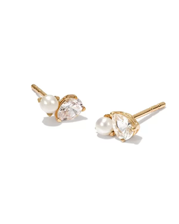 Toi Et Moi 14K Yellow Gold Stud Earrings In White Sapphire And White Pearl^Kendra Scott Outlet