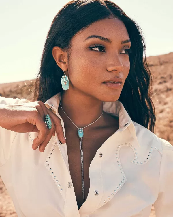 Wrangler® X Yellow Rose By Vintage Silver Bolo Necklace In Variegated Turquoise Magnesite^Kendra Scott Sale