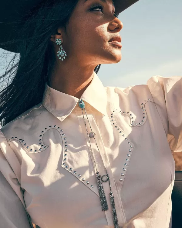 Wrangler® X Yellow Rose By Vintage Silver Bolo Necklace In Variegated Turquoise Magnesite^Kendra Scott Sale